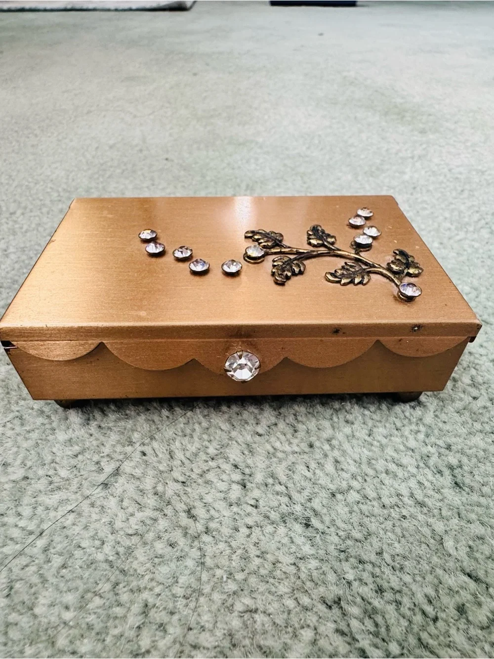 Vintage Floral Gold Tone Jewelry Box
